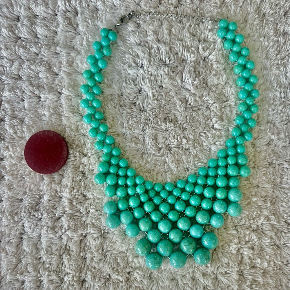 Vintage Coller Bib Aqua Necklace with Graduated Beads - Picture 2 of 6